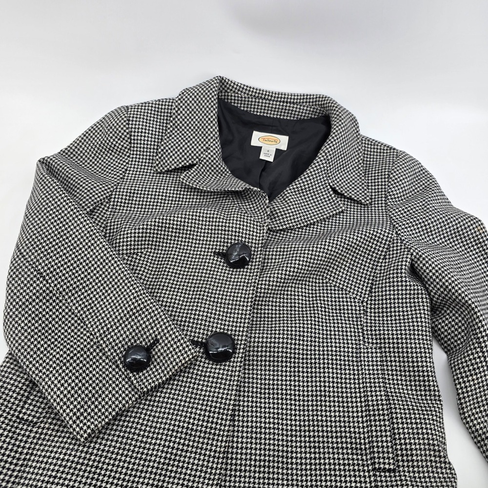 Talbots Wool Blend Houndstooth Blazer Womens Button Front Black White Size 6